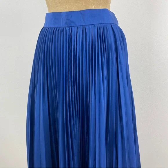 Vintage 90s Evan Royal Blue Accordion Pleat High Waist Full Flare Maxi Skirt - Picture 3 of 10